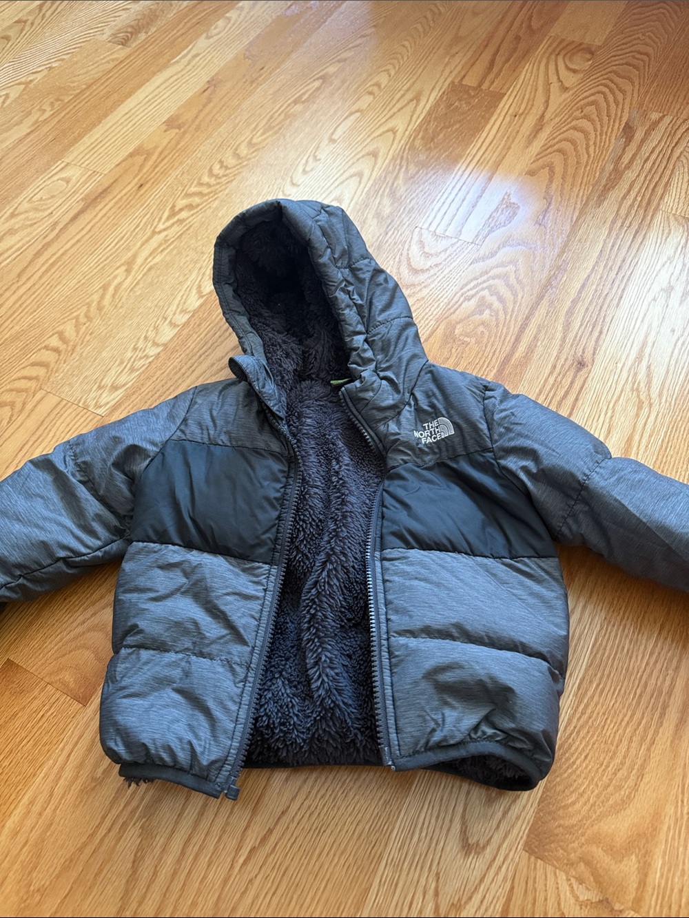 The North Face Kids' Two-Tone Gray Hooded Puffer Jacket